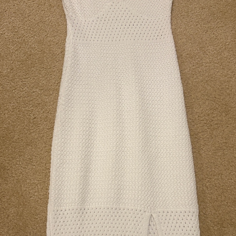 White Knit Dress with Front Slit - Picture 5 of 9